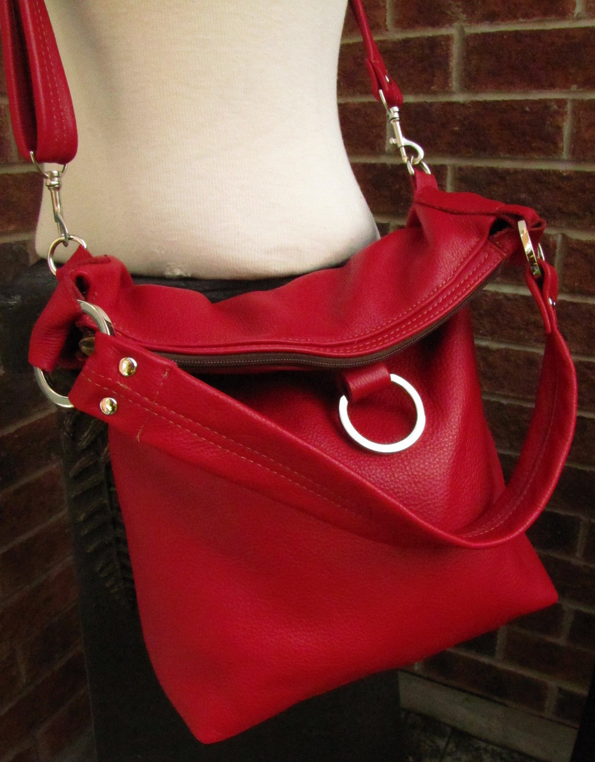 Red Leather Bag , Fold Over Bag , Leather Tote , Large Slouchy 3 ...